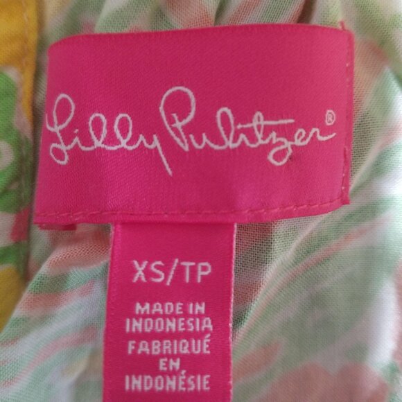 Lilly Pulitzer XS Floral Print Sleeveless V-Neck Romper Yellow Green Pink Lightw - Picture 2 of 5